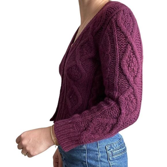 J Crew Womens Purple Chunky Cable Knit Alpaca Wool Blend Cardigan Sz XS - Picture 9 of 9